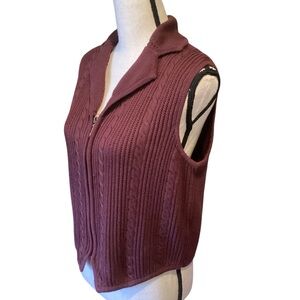 Vintage‎ JHC Zip Front Sweater Vest Collared Cable Knit Burgundy Large Hong Kong